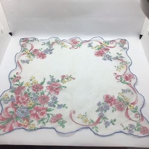 Vintage Floral Square Handkerchief with scalloped edge